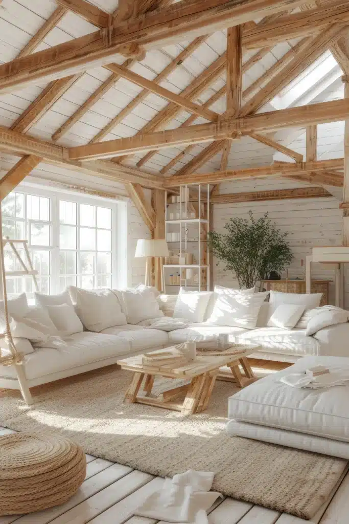 Ideas de acabados decorativos 3 Salón moderno con techos de madera con sofá modular. Muebles a medida de Muebles del Turia en Gijón."