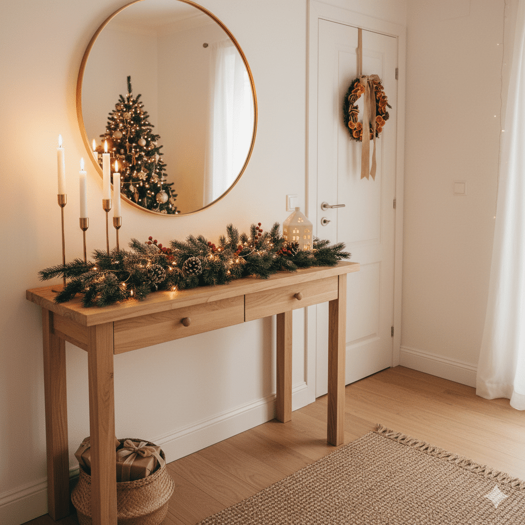 Recibidor con adornos navideños