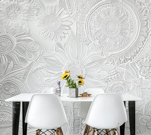 Ideas de papel pintado para el salón 4 papel pintado para un comedor elegante en tonos blancos