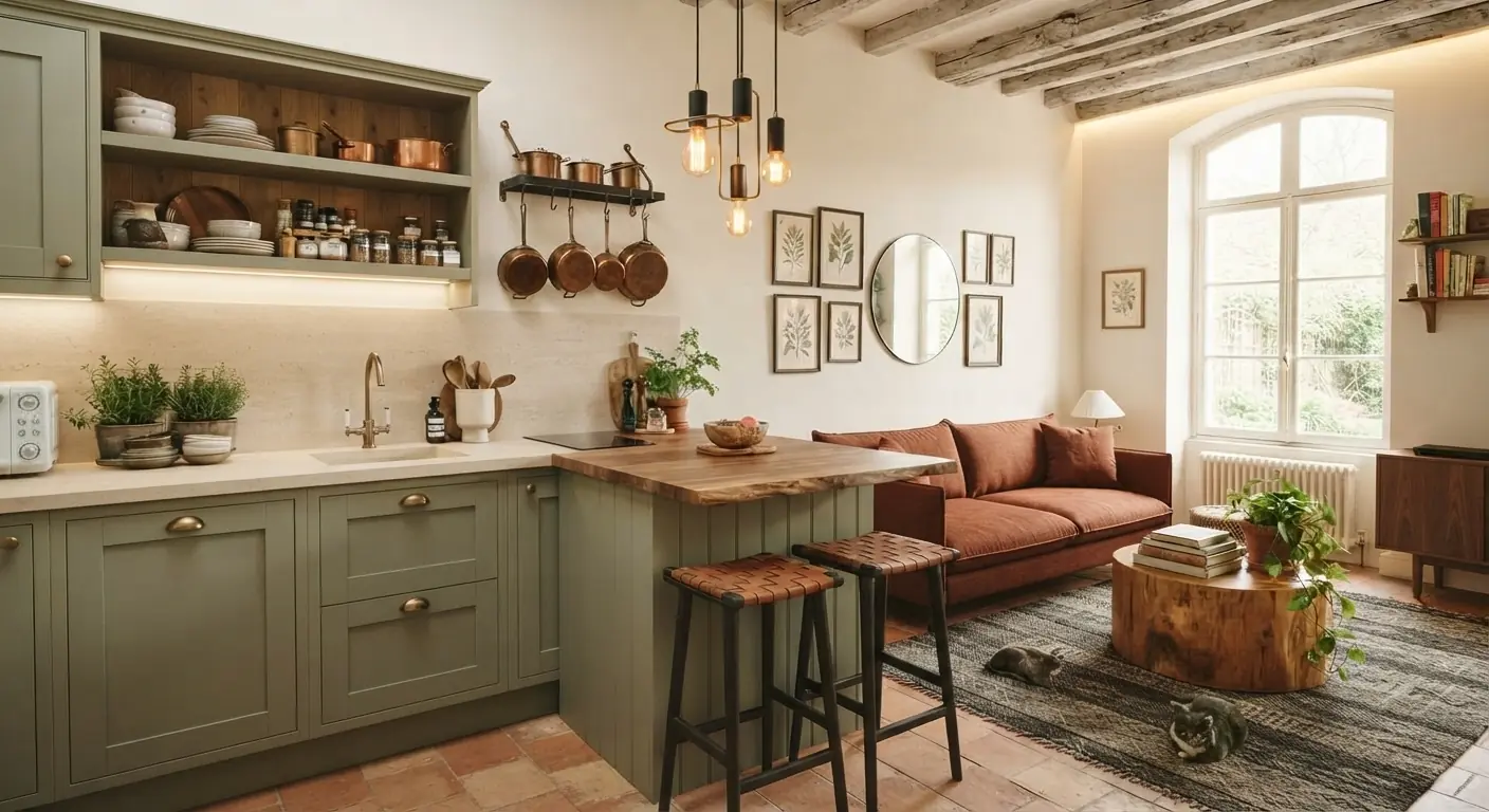 Cocinas abiertas al salón pequeñas con luz 1 cocina abierta rustica